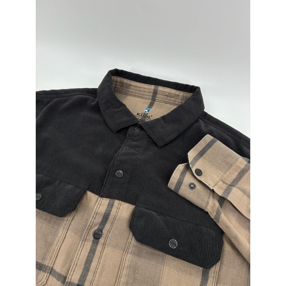 Kuhl Mens Large Brown Plaid Flannel Corduroy Yoke Button Down Shirt 7471